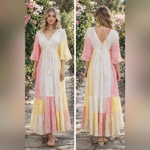 Zury Boho Patchwork Maxi Dress Cottagecore Festival Indie